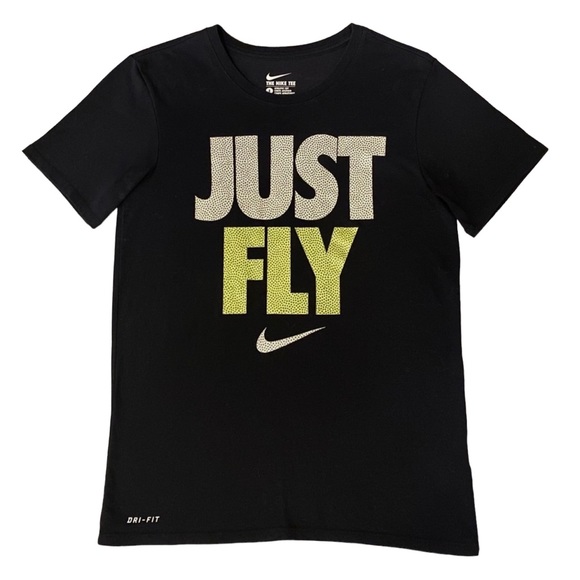Nike Black Crewneck Just Fly Dri Fit Short Sleeve Tee Size Small - Picture 3 of 4